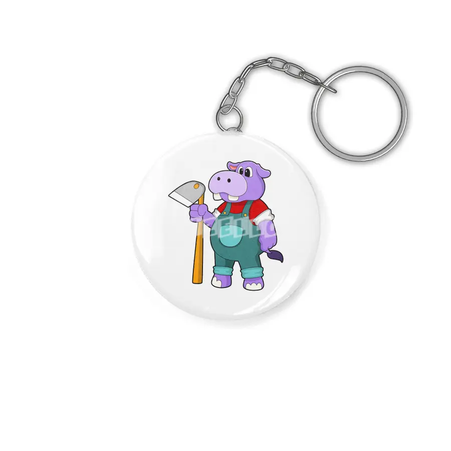 Hippo as Farmer with Garden hoe Anahtarlık