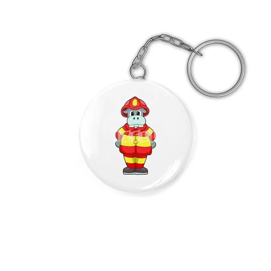 Hippo as Firefighter at Fire department with Hat Anahtarlık