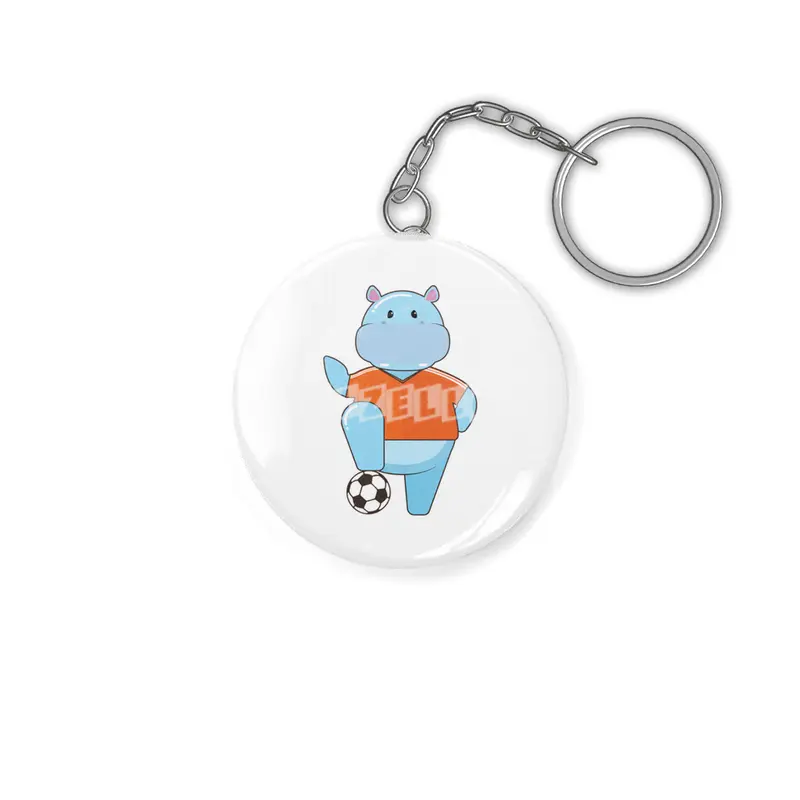 Hippo as Soccer player with Soccer ball Anahtarlık