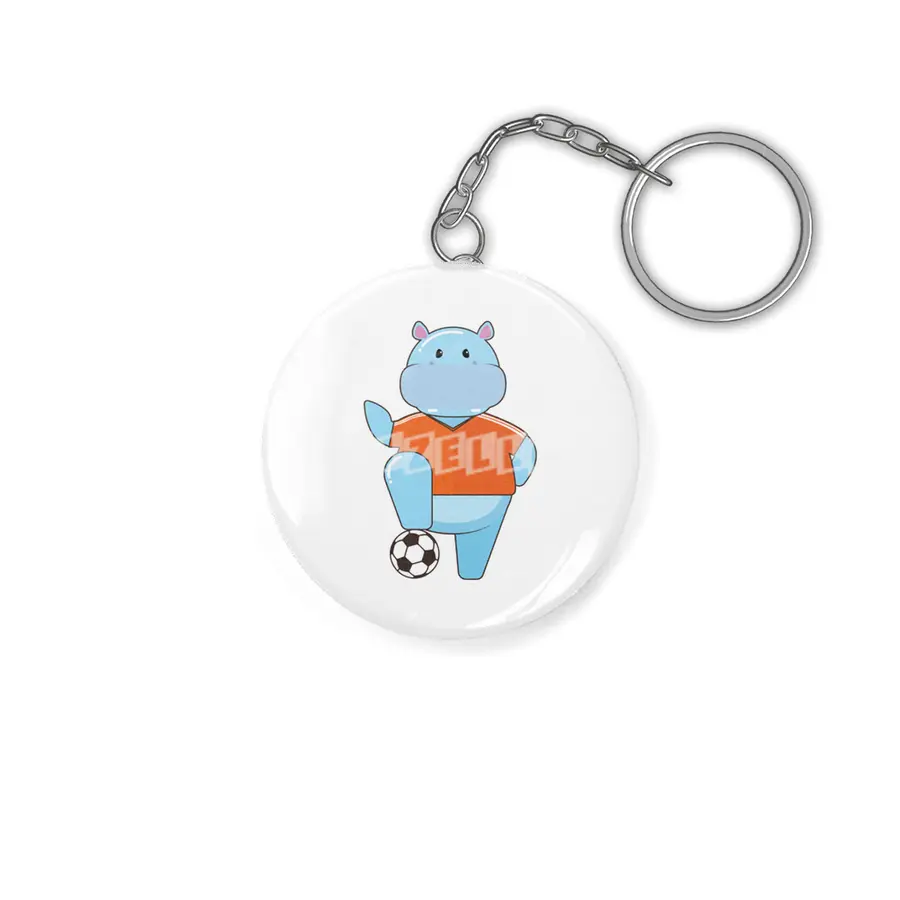 Hippo as Soccer player with Soccer ball Anahtarlık