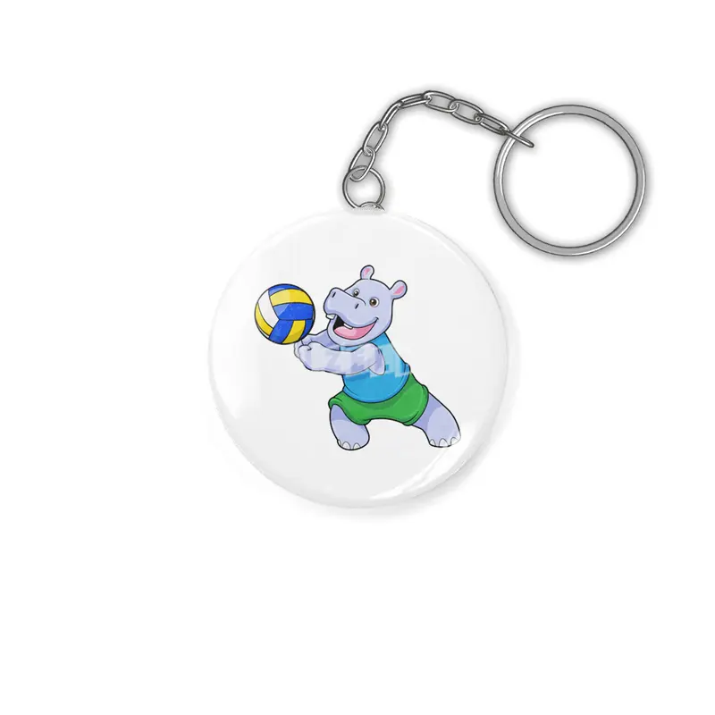 Hippo as Volleyball player with Volleyball Anahtarlık
