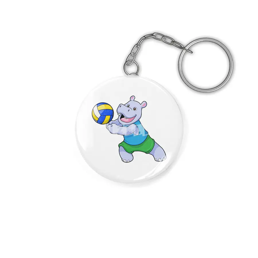 Hippo as Volleyball player with Volleyball Anahtarlık