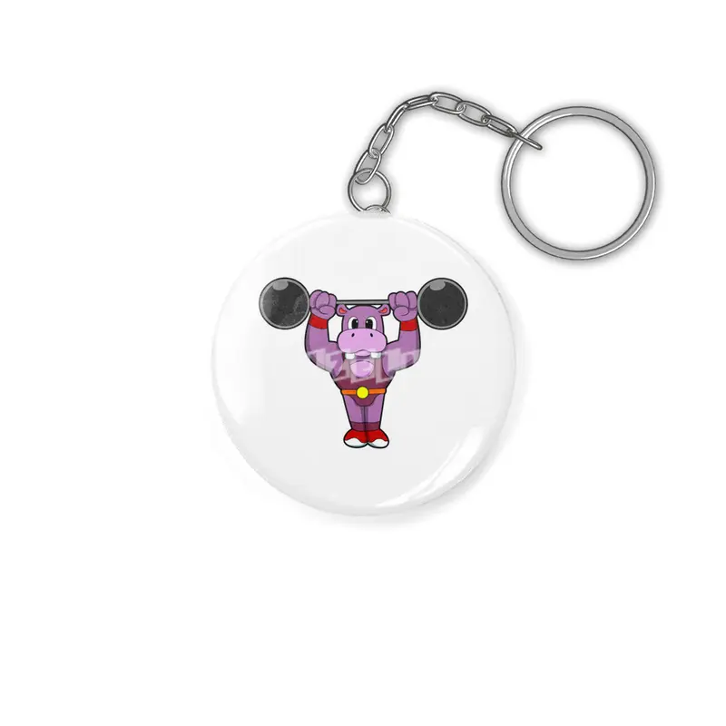 Hippo at Bodybuilding with Barbell Anahtarlık