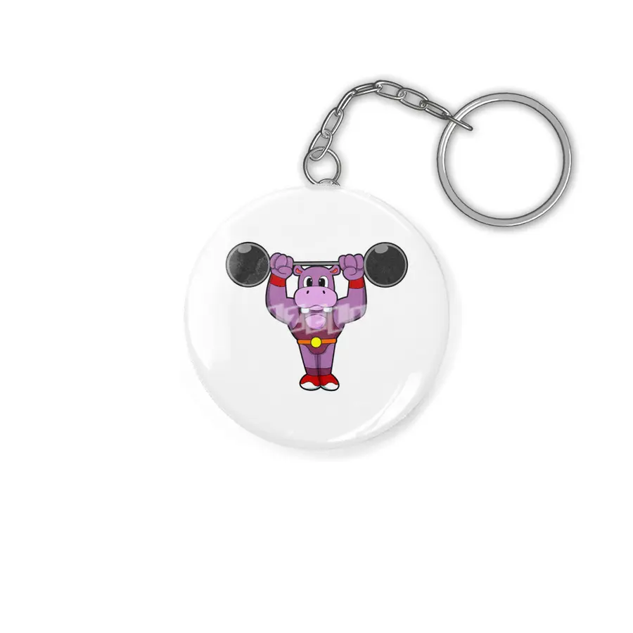 Hippo at Bodybuilding with Barbell Anahtarlık