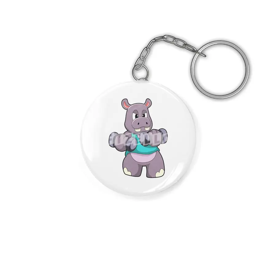 Hippo at Bodybuilding with Dumbbells Anahtarlık