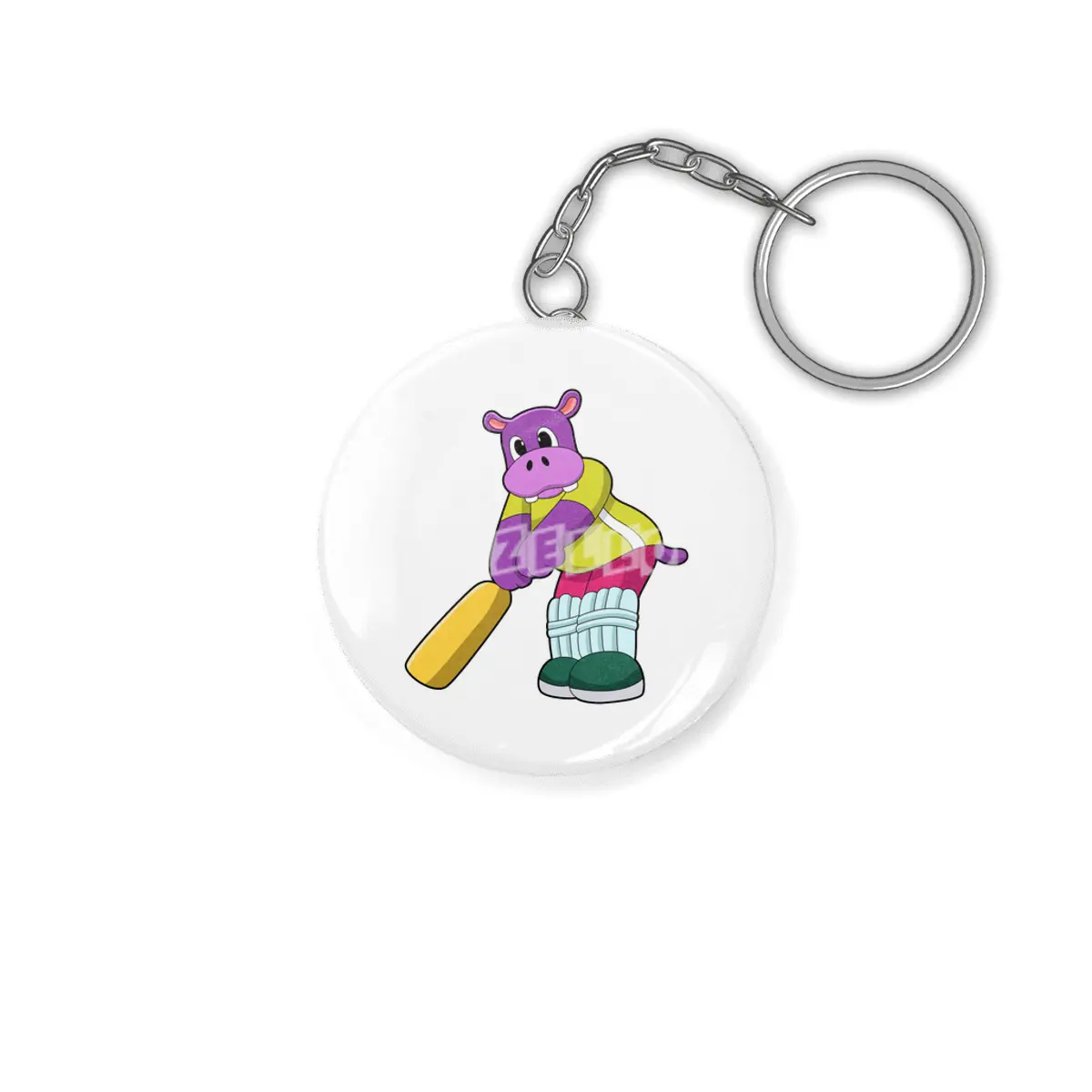 Hippo at Cricket with Cricket bat Anahtarlık