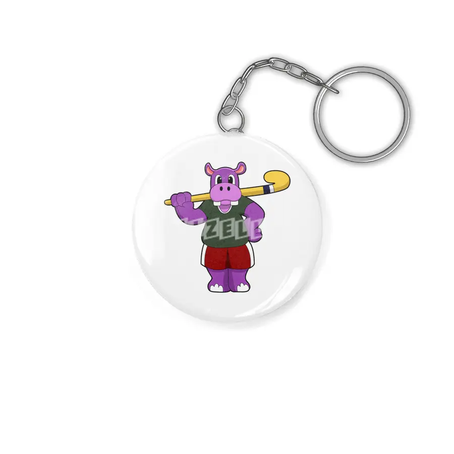 Hippo at Hockey with Hockey bat Anahtarlık