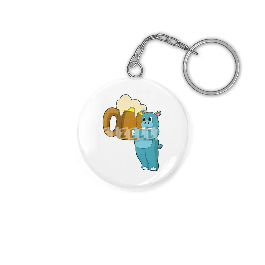 Hippo with Mug of Beer Anahtarlık