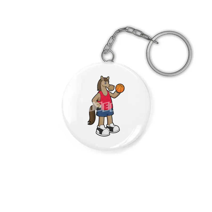 Horse as Basketball player with Basketball Anahtarlık