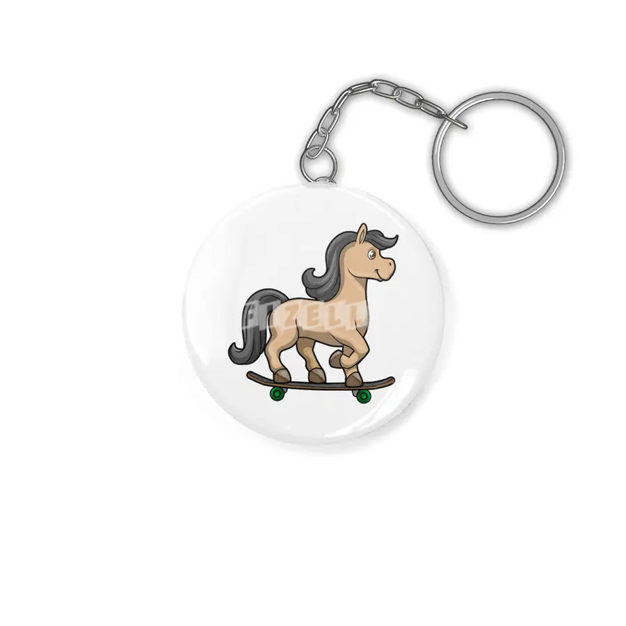 Horse as Skater with Skateboard Anahtarlık