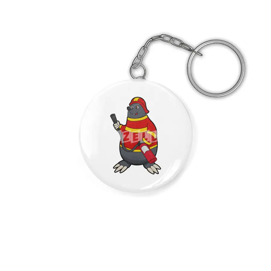 Mole as Firefighter with Fire extinguisher Anahtarlık