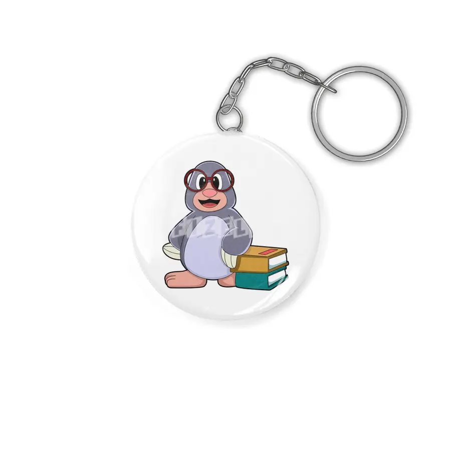 Mole with Glasses & Books Anahtarlık