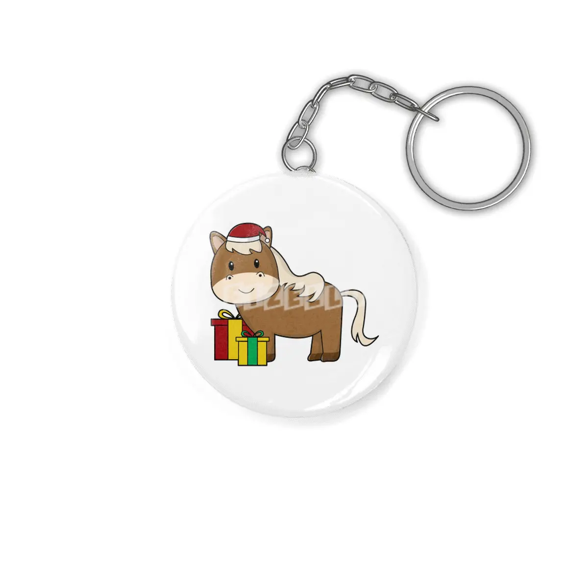 Horse with Santa hat & Gifts Anahtarlık