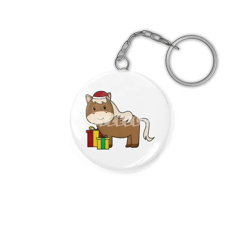 Horse with Santa hat & Gifts Anahtarlık