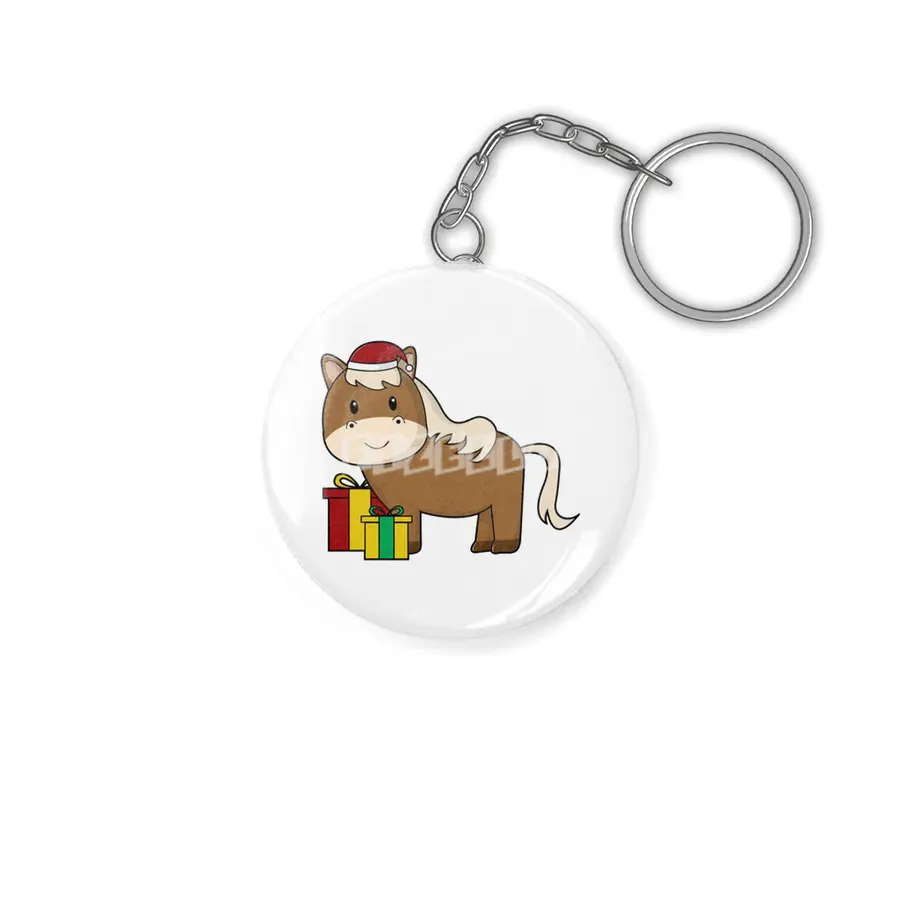 Horse with Santa hat & Gifts Anahtarlık