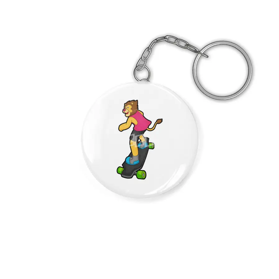 Lion as Skateboarder with Skateboard Anahtarlık