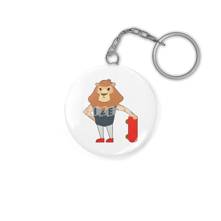 Lion as Skater with Skateboard Anahtarlık