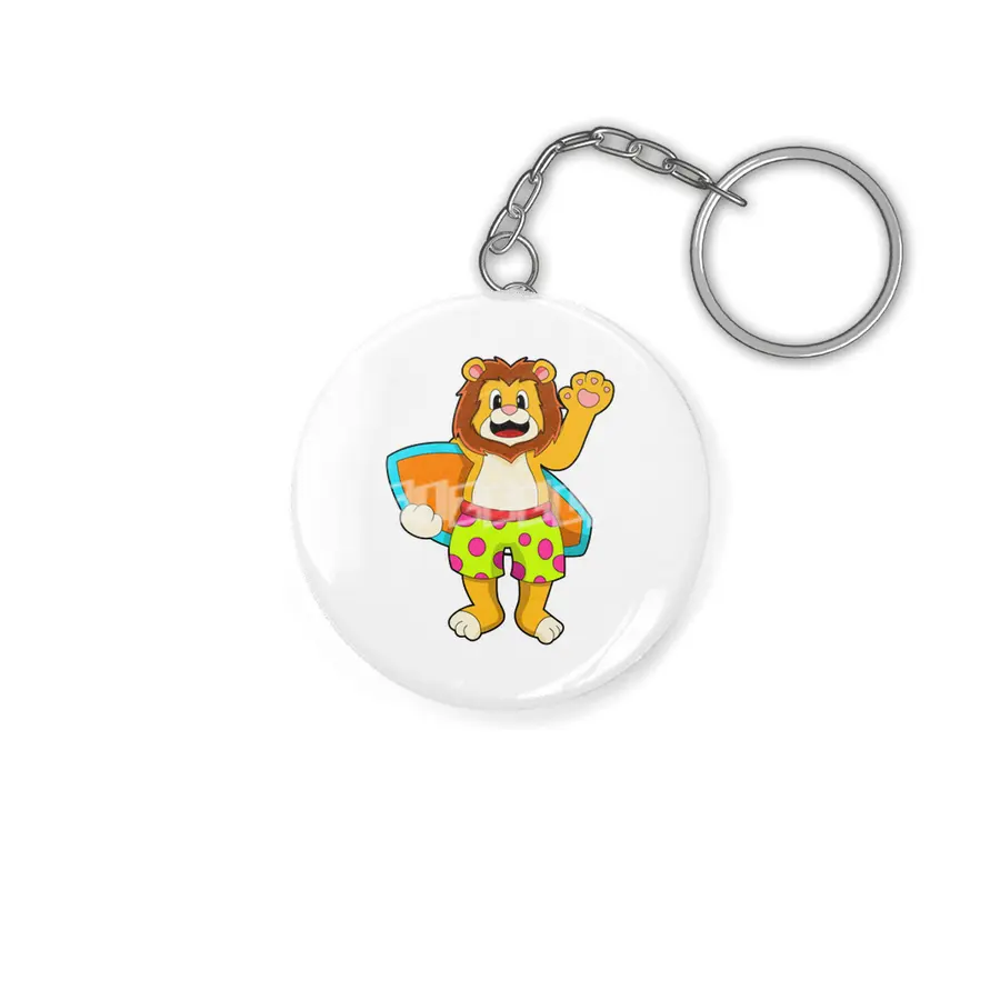 Lion as Surfer with Surfboard Anahtarlık