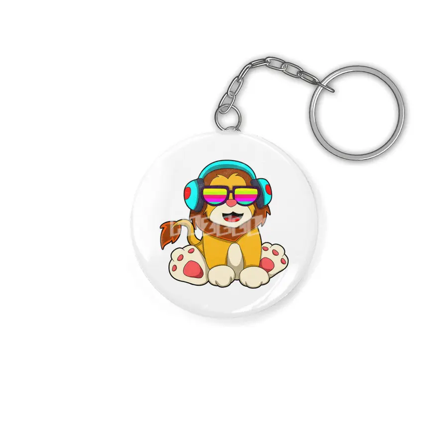 Lion at Music with Headphone & Glasses Anahtarlık