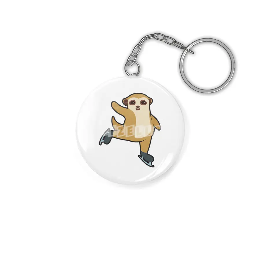 Meerkat at Ice skating with Ice skates Anahtarlık