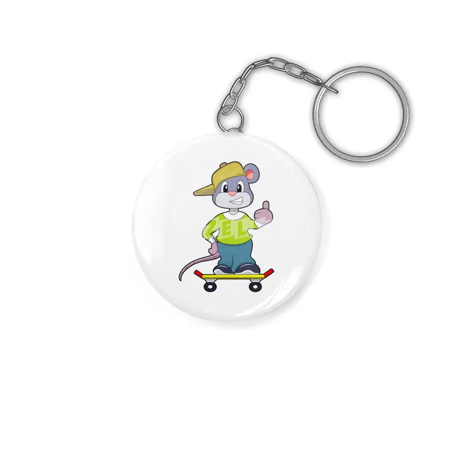 Mouse as Skater with Skateboard Anahtarlık