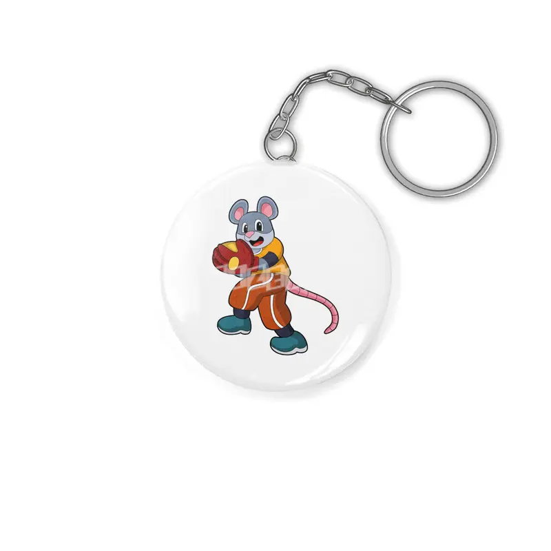 Mouse at Baseball with Baseball glove Anahtarlık