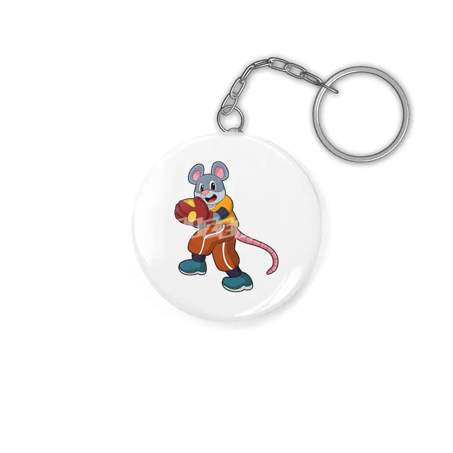 Mouse at Baseball with Baseball glove Anahtarlık