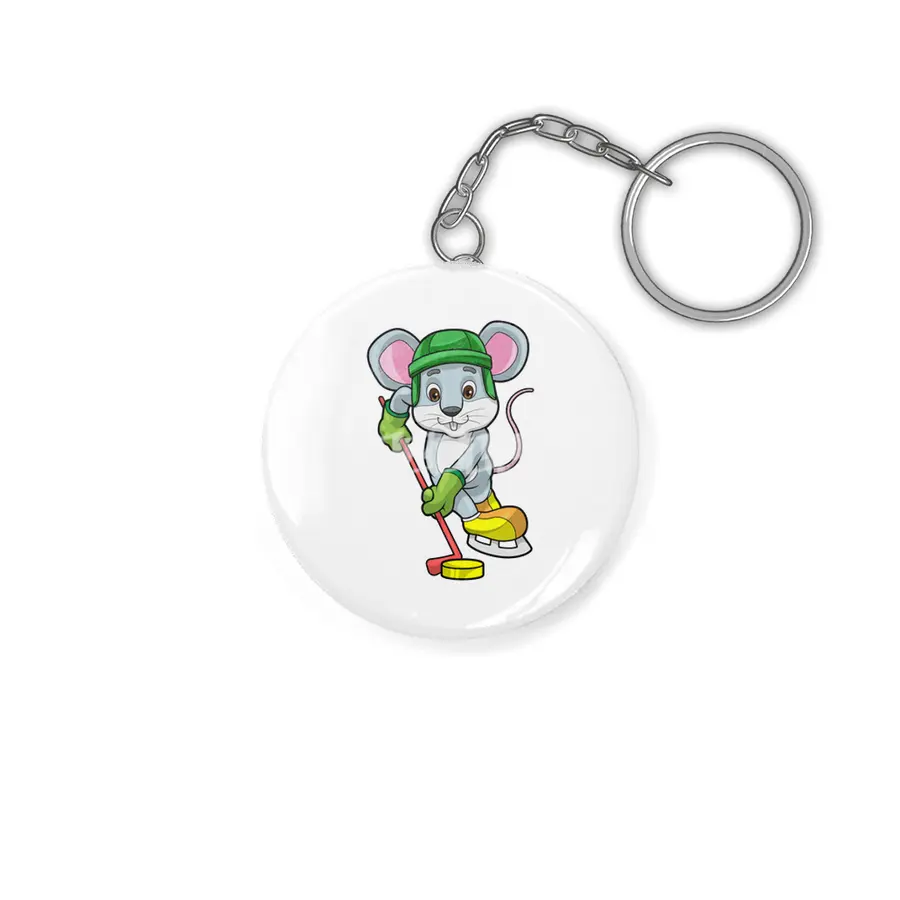 Mouse at Ice hockey with Ice hockey stick Anahtarlık