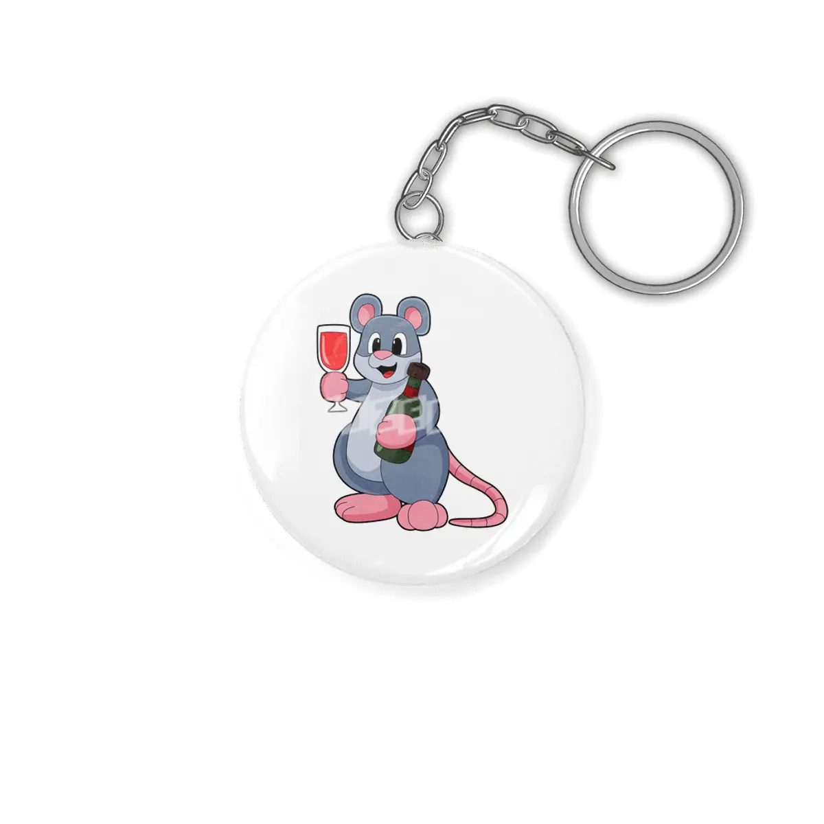 Mouse with Glass of Wine & Bottle Wine Anahtarlık