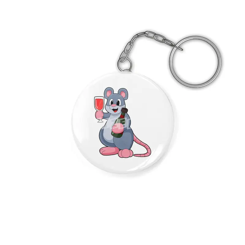 Mouse with Glass of Wine & Bottle Wine Anahtarlık