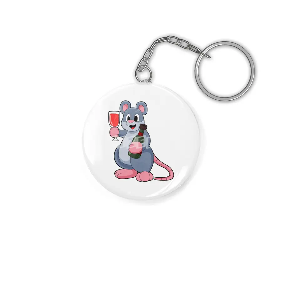 Mouse with Glass of Wine & Bottle Wine Anahtarlık