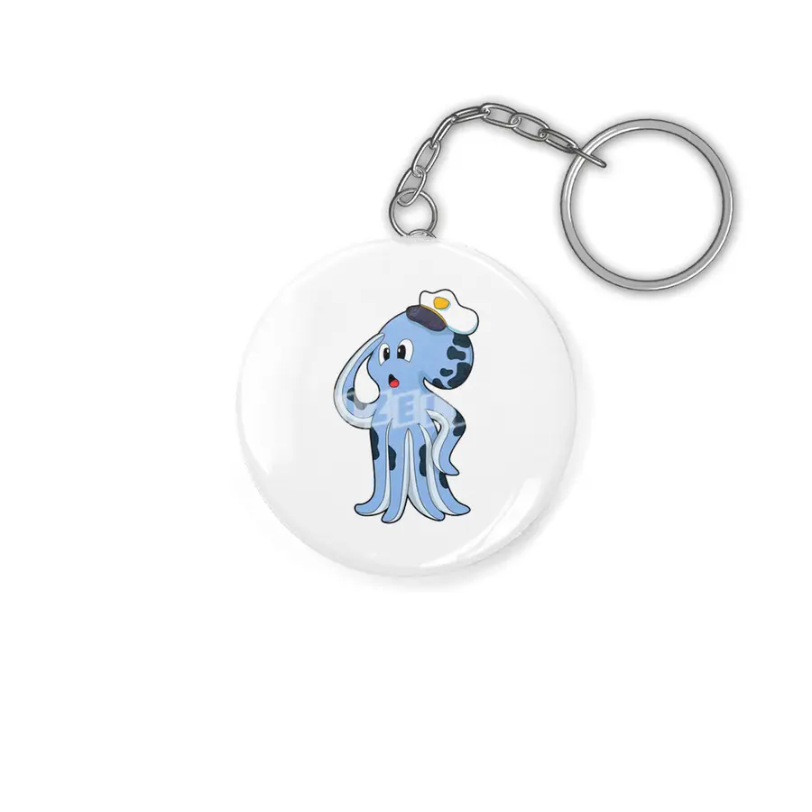 Octopus as Captain with Cap Anahtarlık