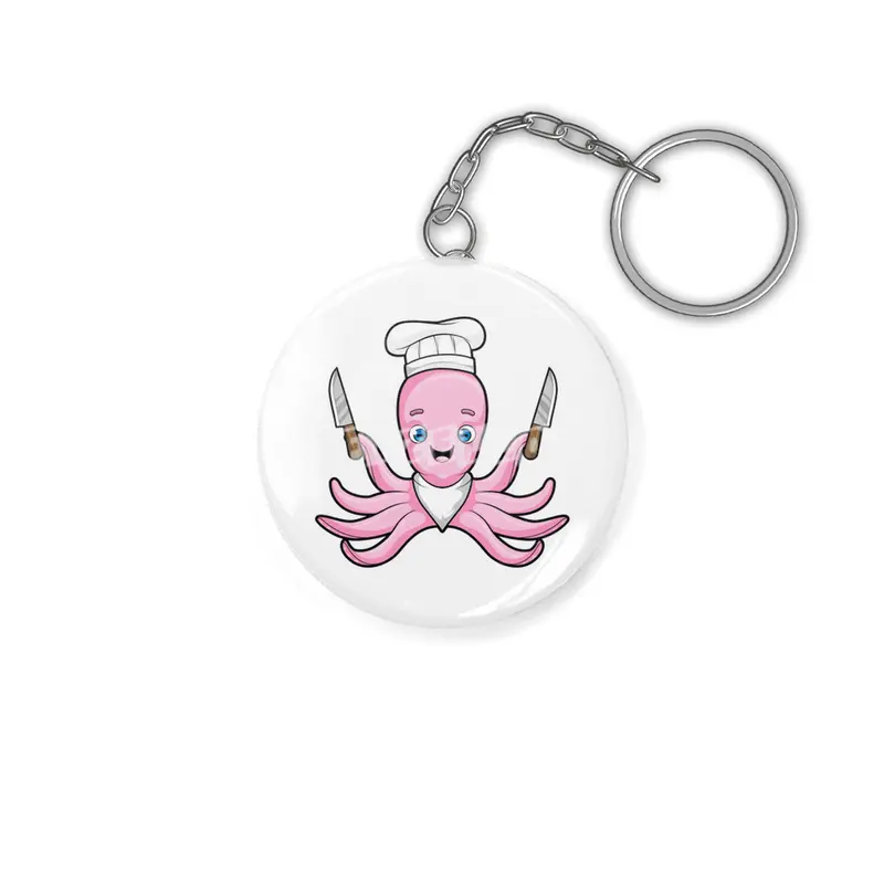 Octopus as Cook with Knives Anahtarlık