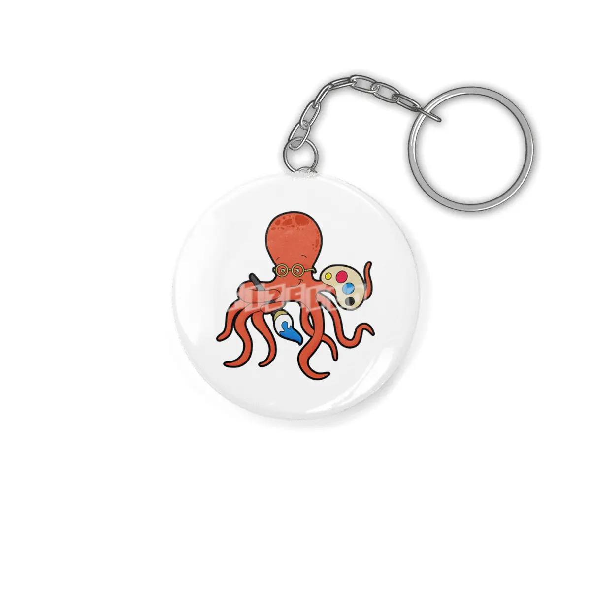 Octopus as Painter with Paint & Brush Anahtarlık