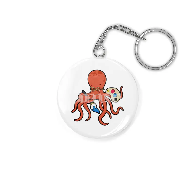 Octopus as Painter with Paint & Brush Anahtarlık