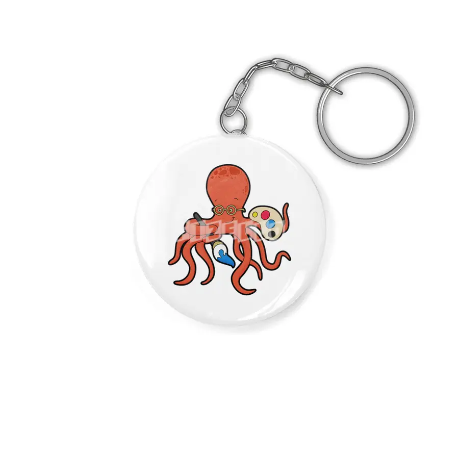 Octopus as Painter with Paint & Brush Anahtarlık