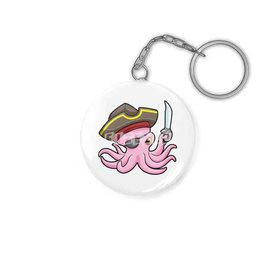 Octopus as Pirate with Saber & Eye patch Anahtarlık