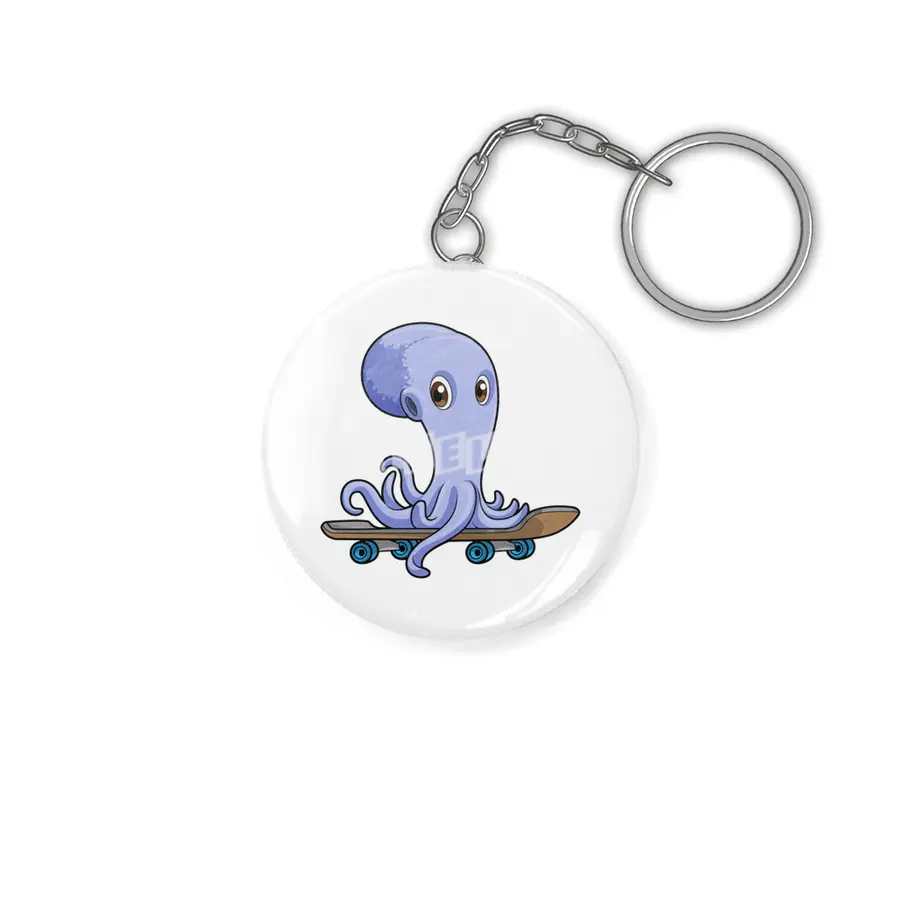 Octopus as Skater with Skateboard Anahtarlık