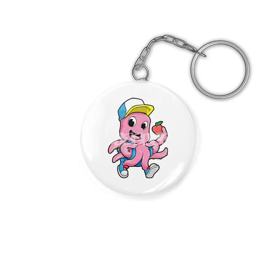 Octopus as Student with Backpack & Apple Anahtarlık