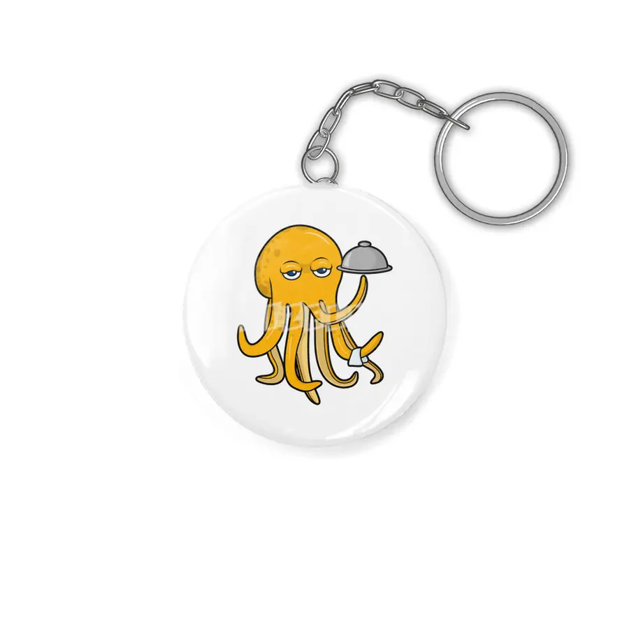 Octopus as Waiter with Platter & Serving towel Anahtarlık