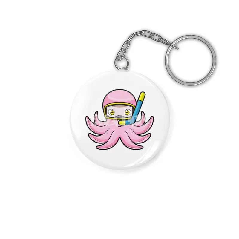 Octopus at Diving with Snorkel & Swimming goggles Anahtarlık