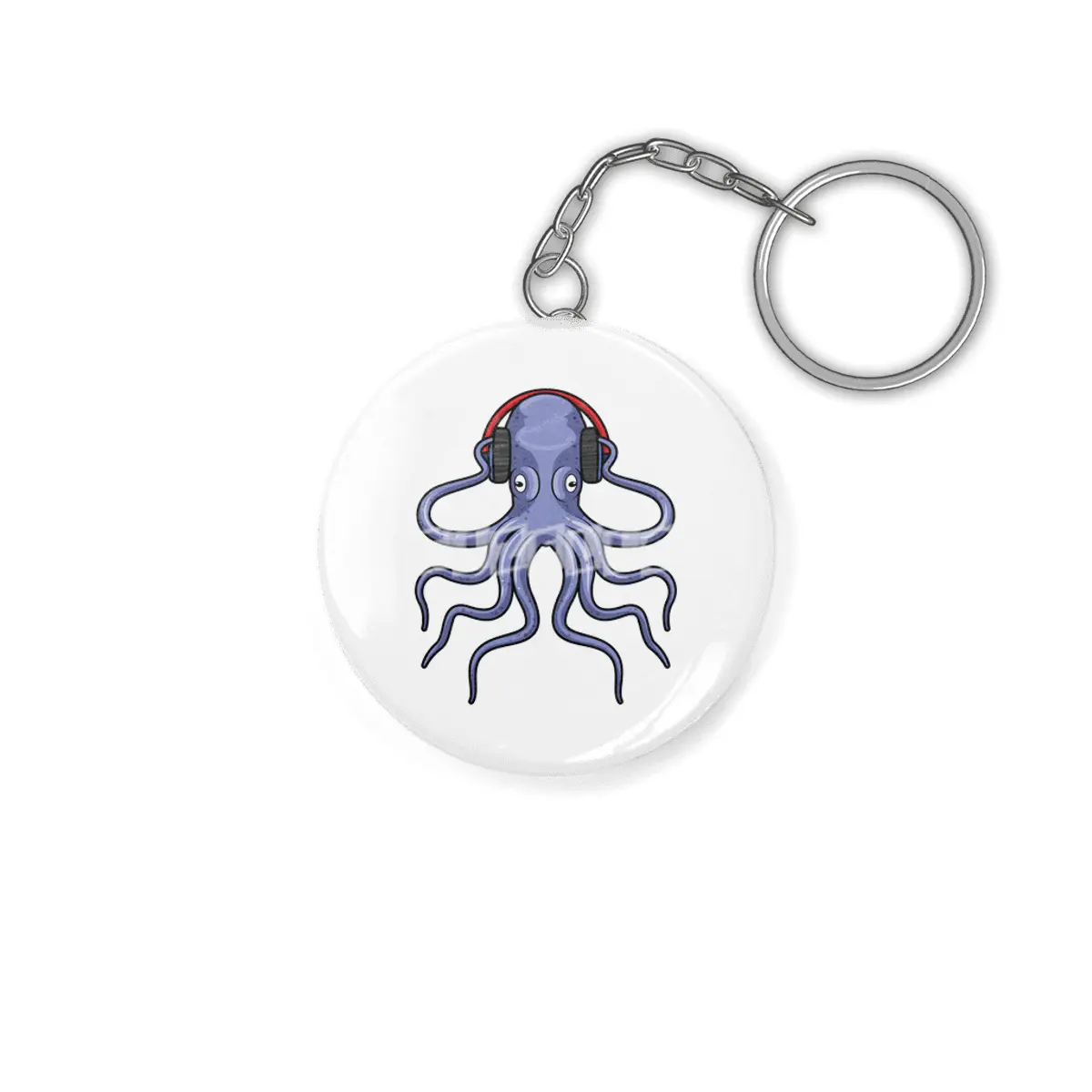 Octopus at Music with Headphone Anahtarlık