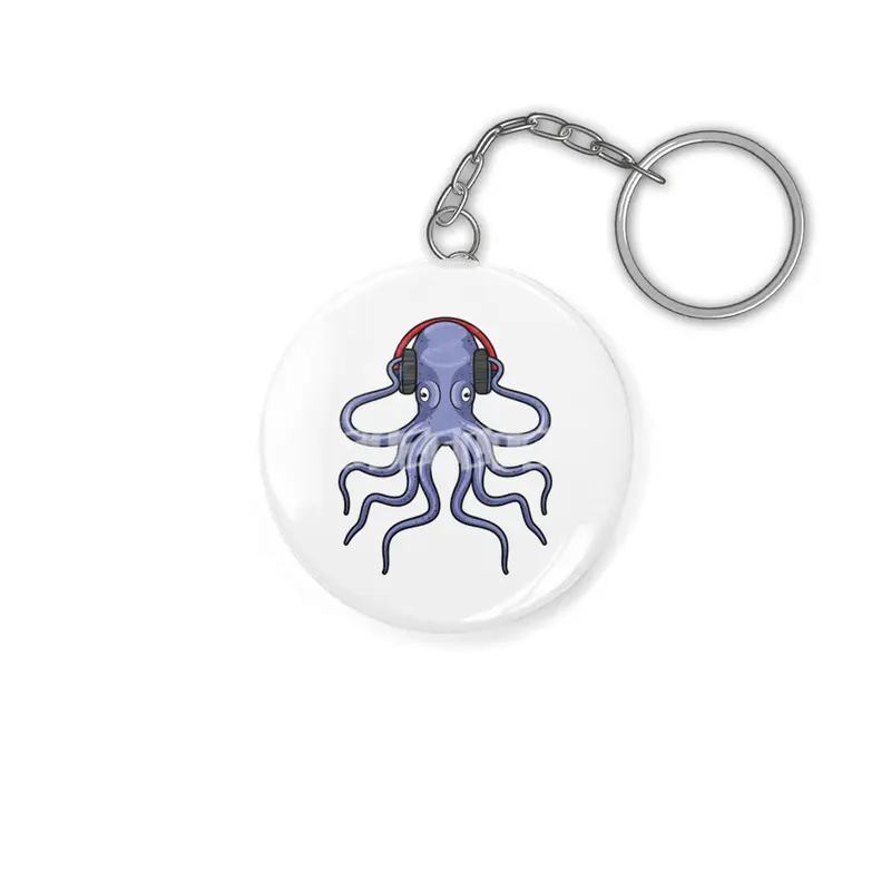 Octopus at Music with Headphone Anahtarlık