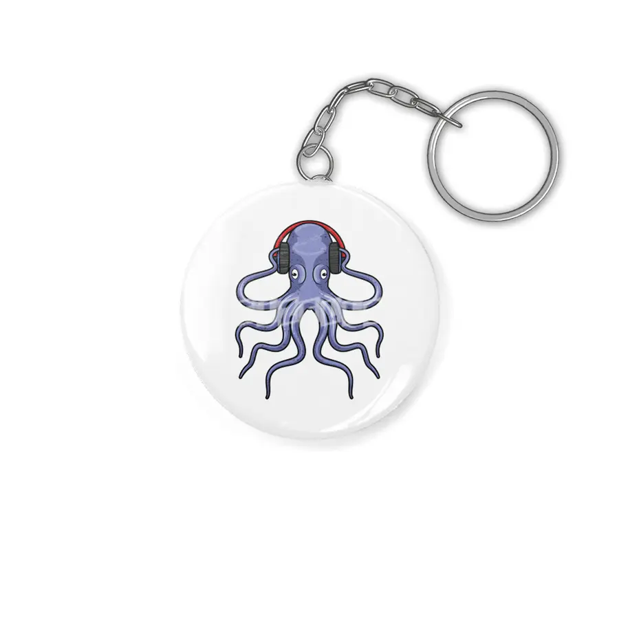 Octopus at Music with Headphone Anahtarlık