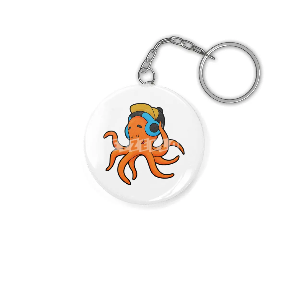 Octopus at Music with Headphone Anahtarlık
