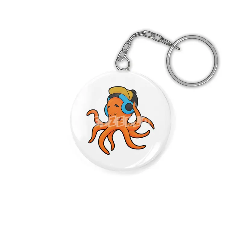 Octopus at Music with Headphone Anahtarlık