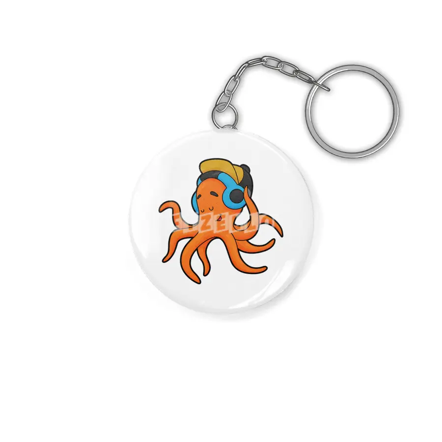 Octopus at Music with Headphone Anahtarlık