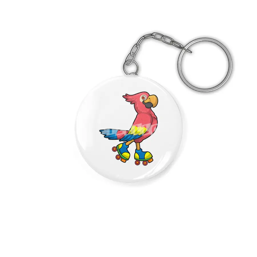 Parrot as Skater with Roller skates Anahtarlık