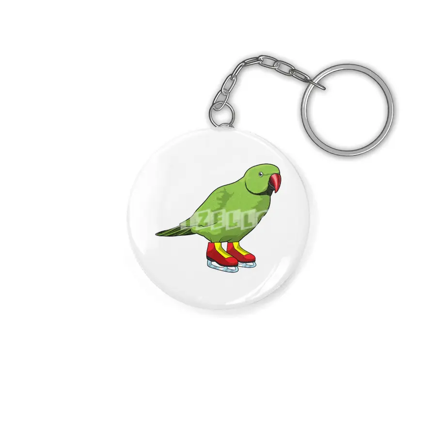 Parrot at Ice skating with Ice skates Anahtarlık
