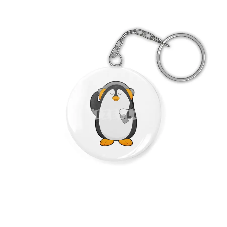 Penguin & Mobile phone with Headset Anahtarlık